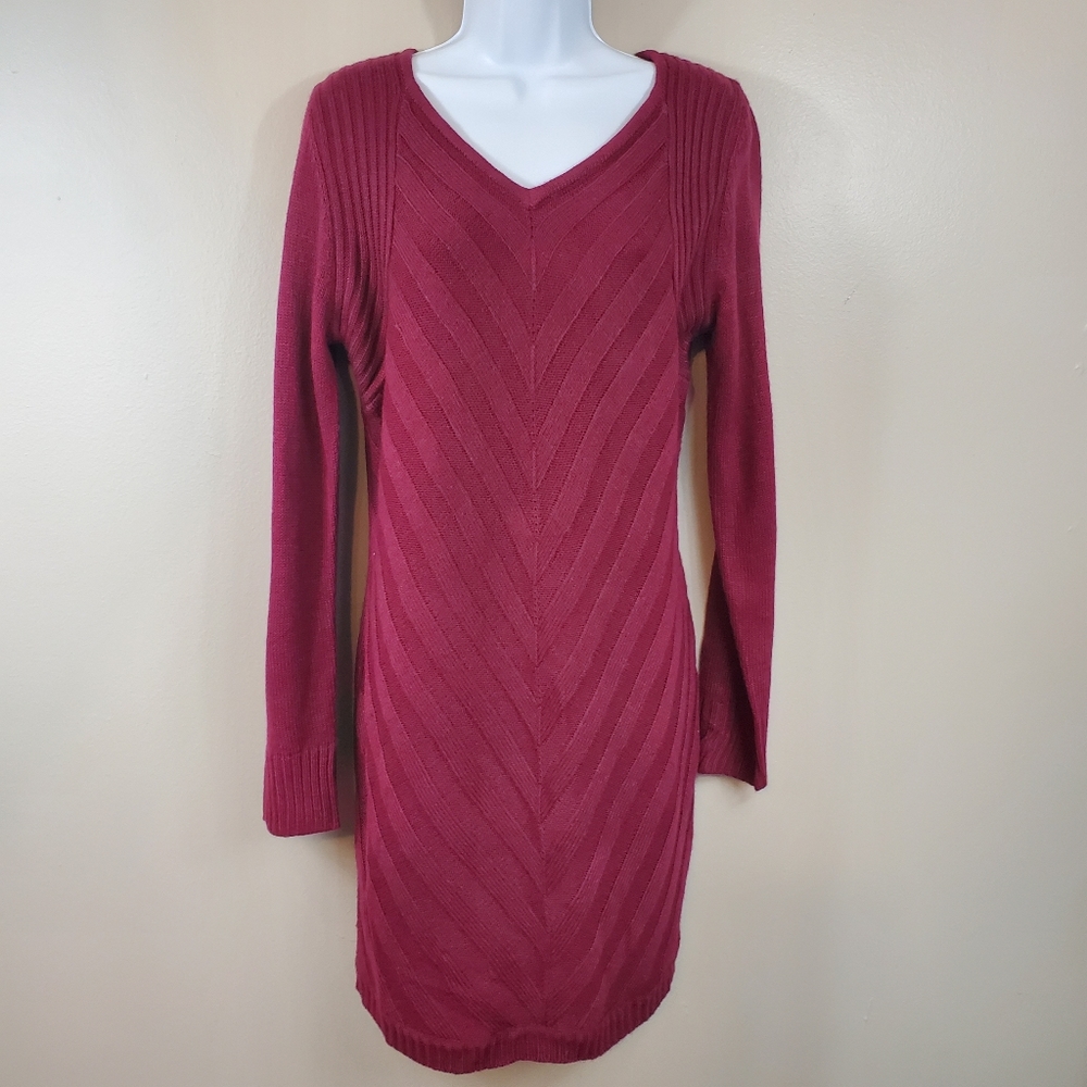Charming Charlie Burgandy V-Neck Sweater Dress